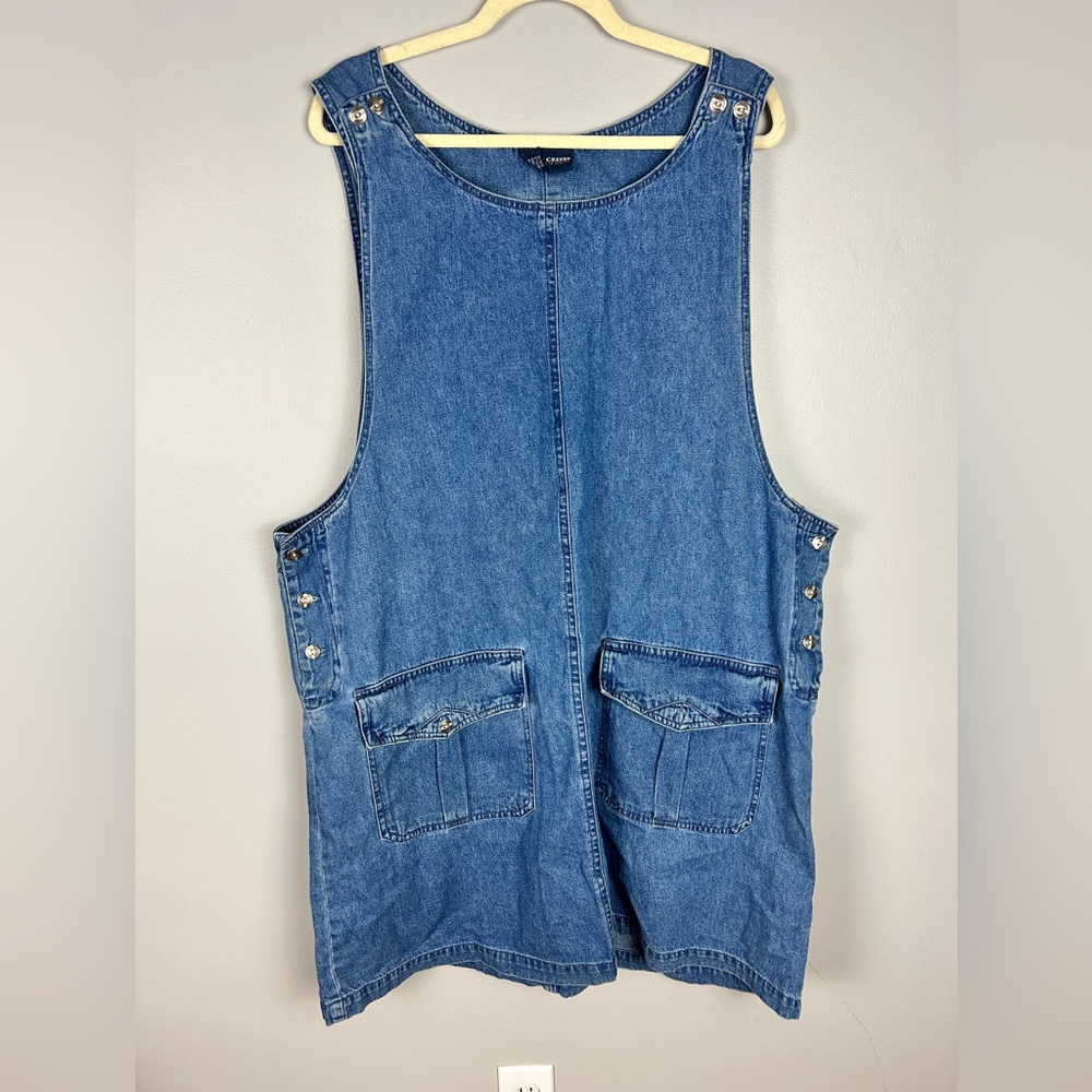 VINTAGE 90s Y2K Denim Overall Dress Size XL Blue Pockets Casual Summer Gardening